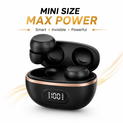 HnB Y17 Mini True Wireless Earbuds – Ultra-Compact In-Ear TWS with Matte Black Finish, Digital LED Battery Display & 20H Playtime